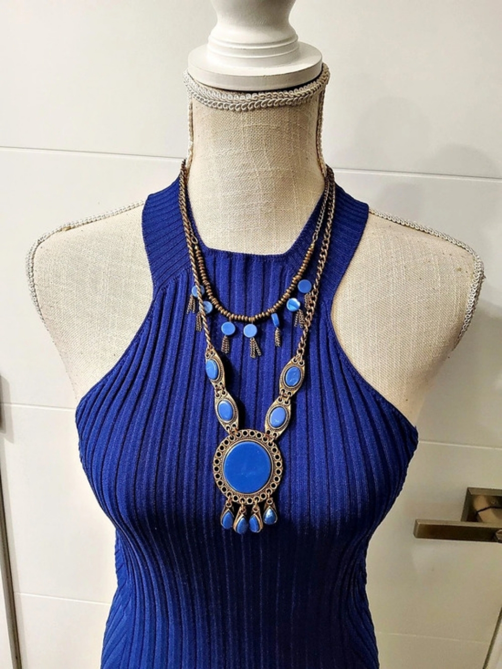 Blue Statement Pendant Necklace